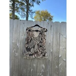 Spenser Jeremy Women's Size XL Brown Silk Top Floral Ruffled Vintage‎ Fairy Fall